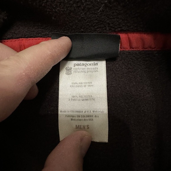 Patagonia Synchilla Mens Small Brown Blue Fleece Pullover Sweater Snap Button - Picture 4 of 8